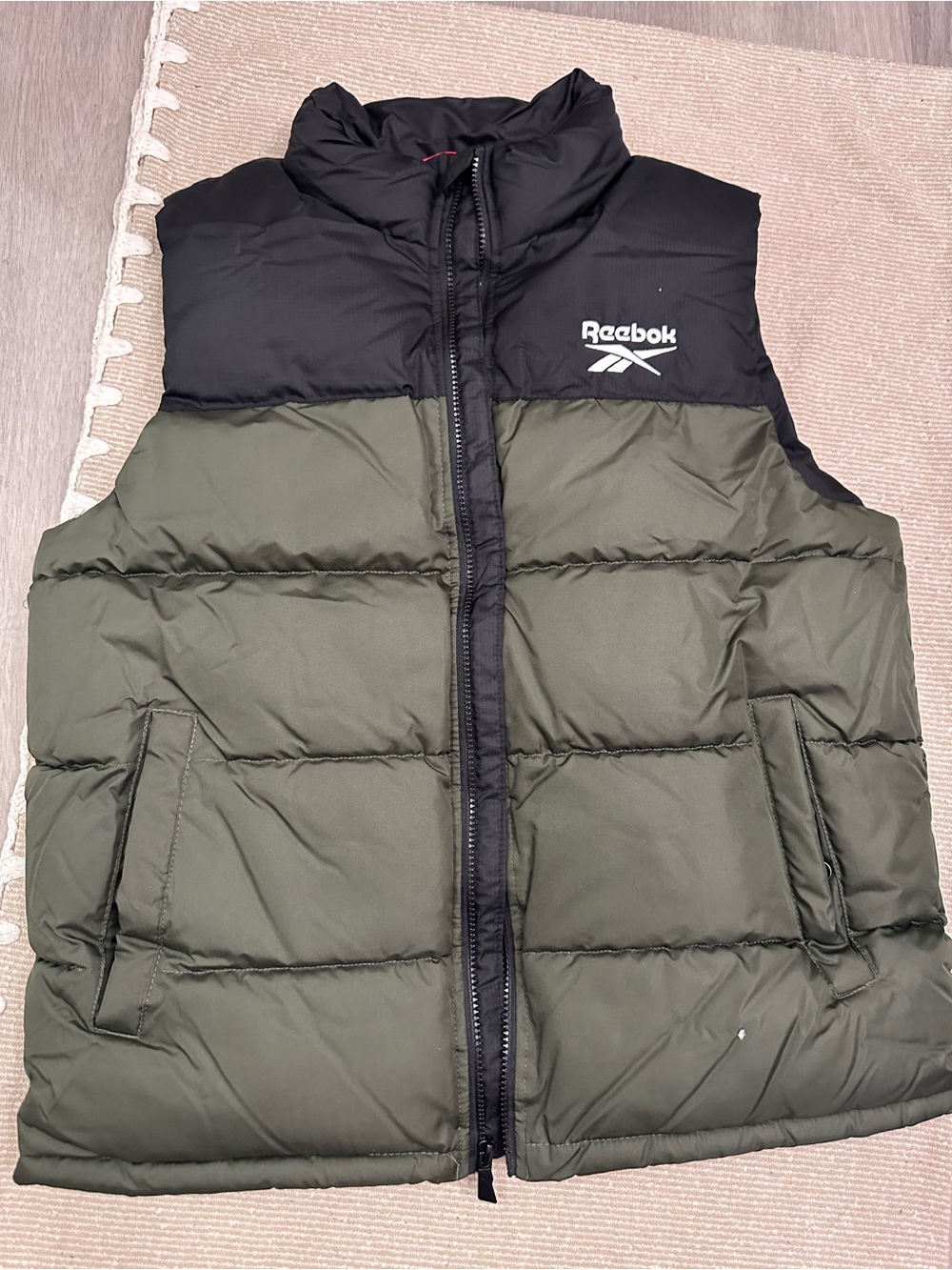 Reebok Olive Green and Black Quilted Puffer Vest